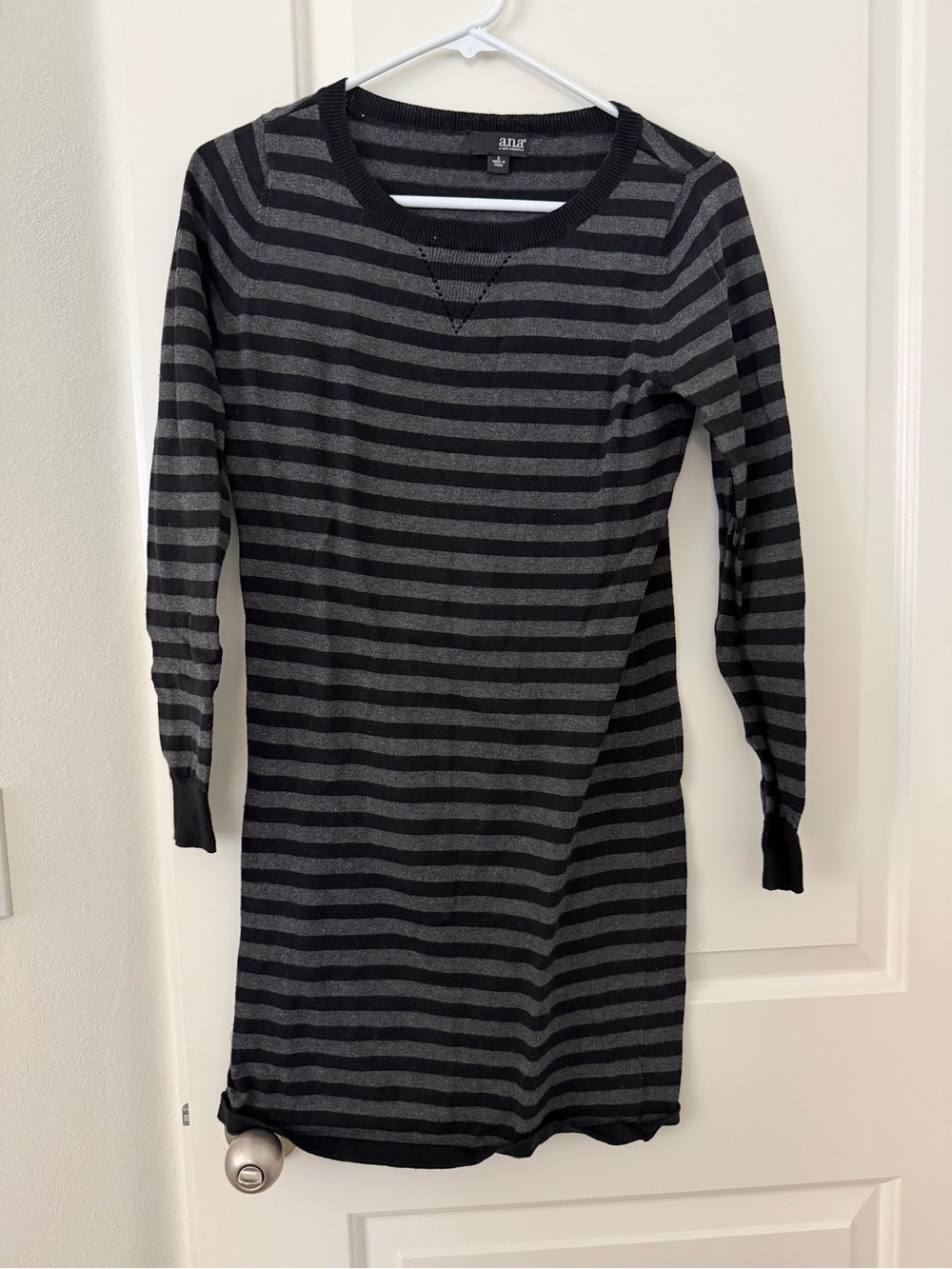 a.n.a Black & Gray Striped Long-Sleeve Knit Dress